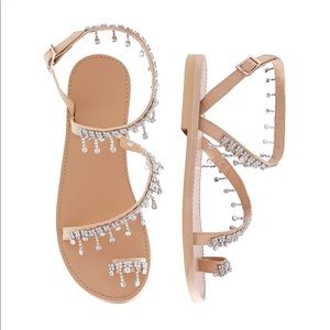 Shoe'N Tale Women's Bohemia Bling Rhinestone Pearl Flat Gladiator Sandals